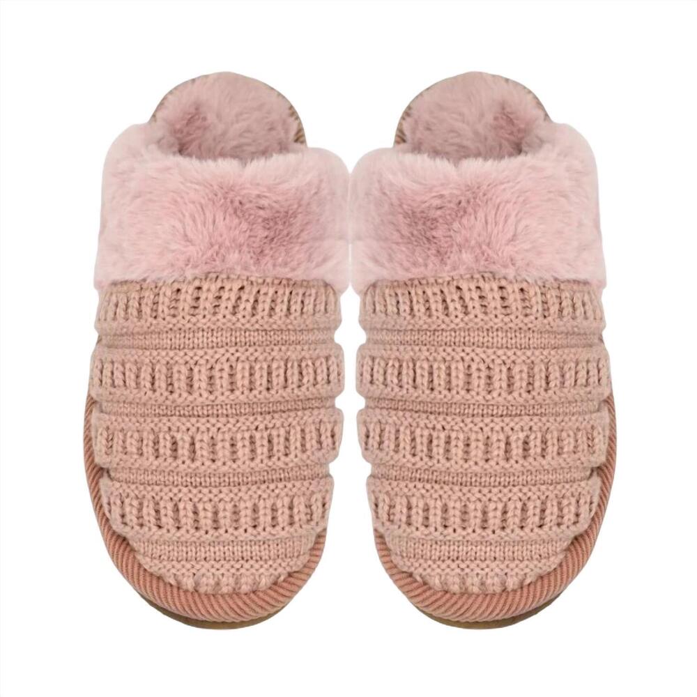 NEW JUDSON & CO. ribbed pattern knitted slippers in blush pink